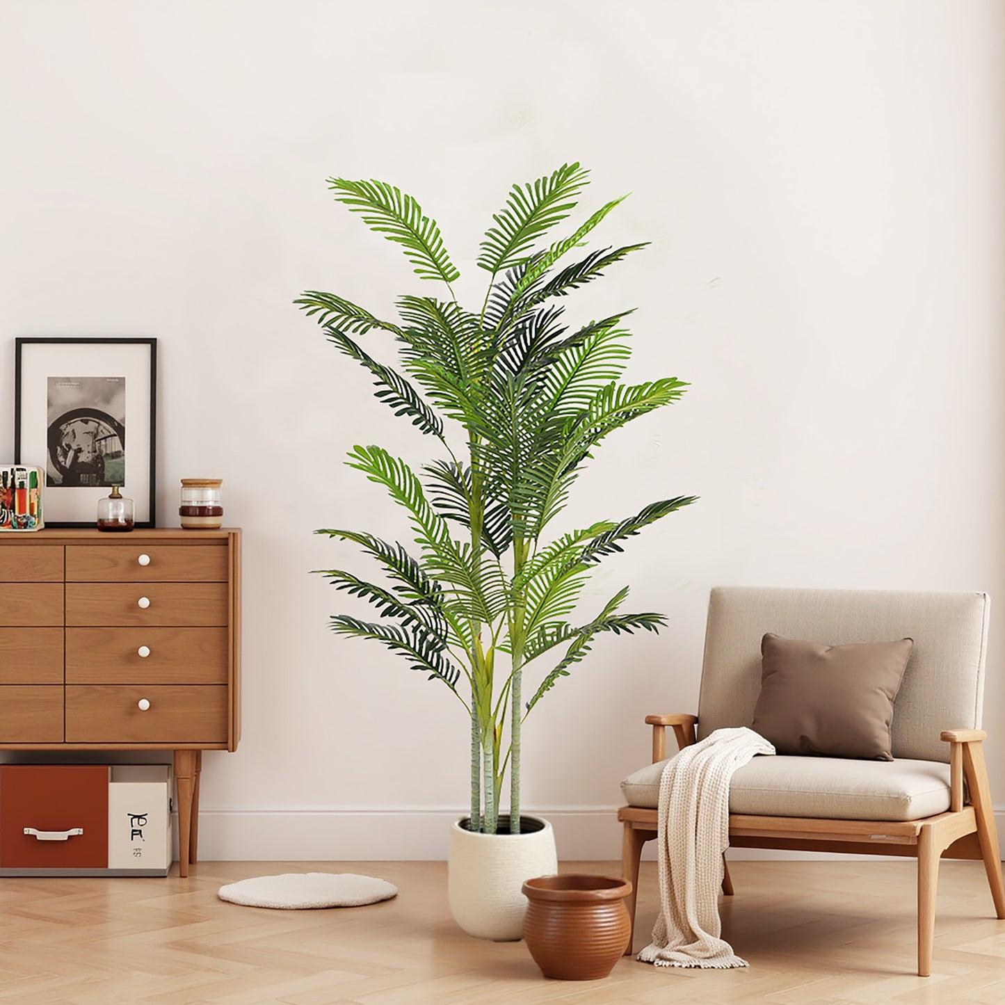 2 pieces - 78.5-inch realistic palm tree - Large indoor and outdoor decorative green plant set
