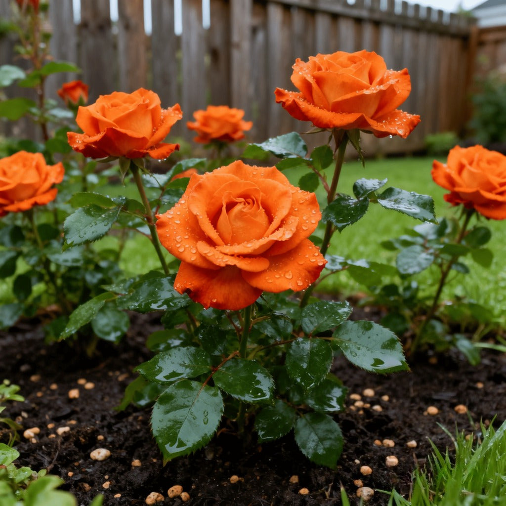 Warm, large orange rose seedlings in the family garden recommended by local flower farmers